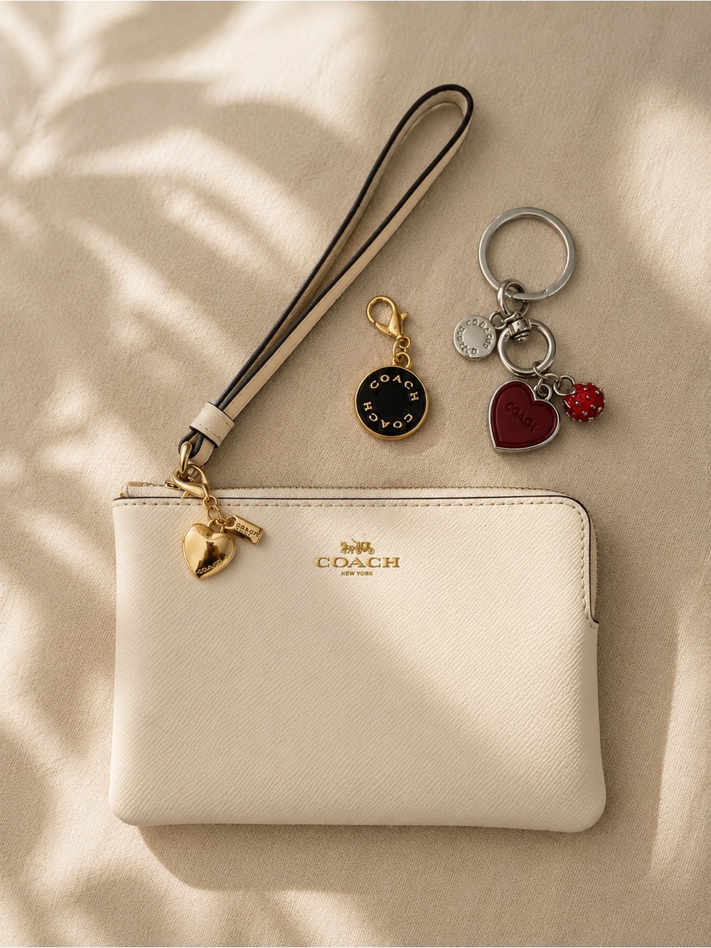 Authentic Light Pink Coach Wristlet/Wallet & Authentic Repurposed Charms